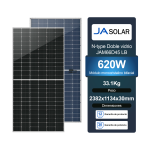 Panel Solar 620W Bifacial JA Solar, tecnología monocristalina de alta eficiencia para máxima captación de energía.